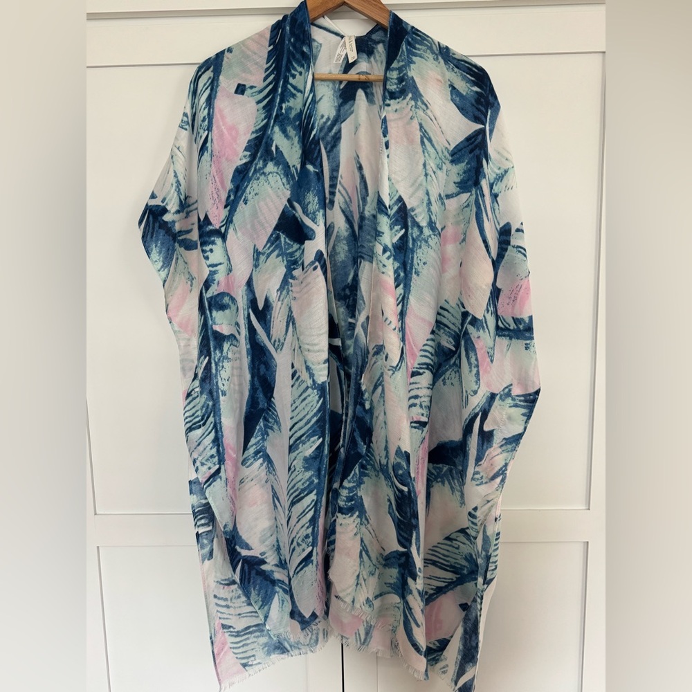 Mia & Tess Blue & Pink Beach Coverup Kimono OS